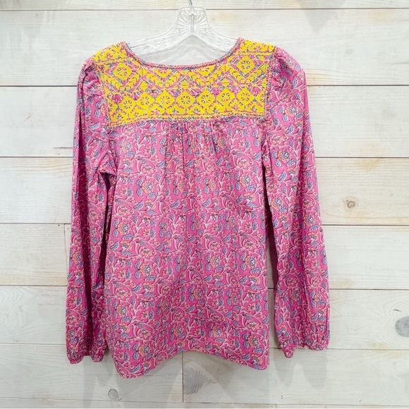 J Crew Starina Pink Yellow Boho Embroidered tassel paisley top ❤️ - Picture 8 of 9